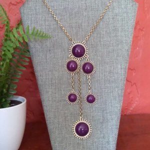 Coldwater Creek Long Statement Necklace Purple Dangle on Gold Tone